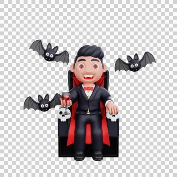 3d cute Vampire sitting on scary seat halloween design Stock Illustration