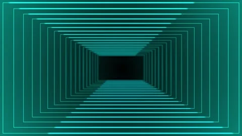 3d cyan rectangular box tunnel neon light gradient, futuristic gaming background Stock Footage 272648229
