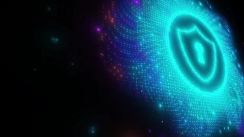 3D Cyber Security Concept Digital Shield with Glowing Particle Data Protection Stock Footage 331532175