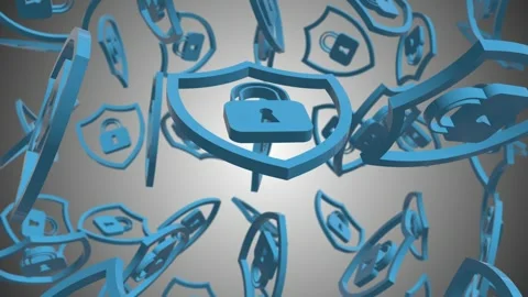 3D Cyber Security Shields Falling Animation. 3D Lock. 4K Stock Footage 275819594