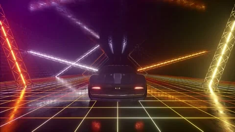 3d cyberpunk retro style. Synthwave. The car is driving in the neon tunnel Stock Footage 157833834