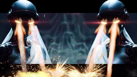 3D CYBORG F2F EYE LAZER CLOSE UP 4K 60FPS PRORES Stock Footage 344764302