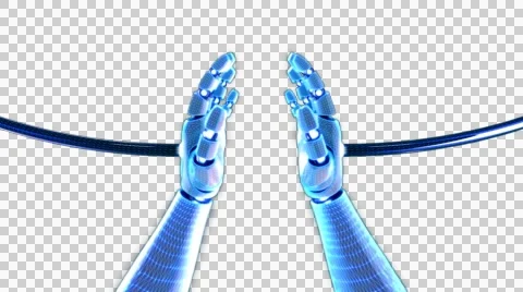3D CYBORG HANDS CONNECTION and CHARGE ANIMATION.  ALPHA CHANNEL Stock Footage 53268880