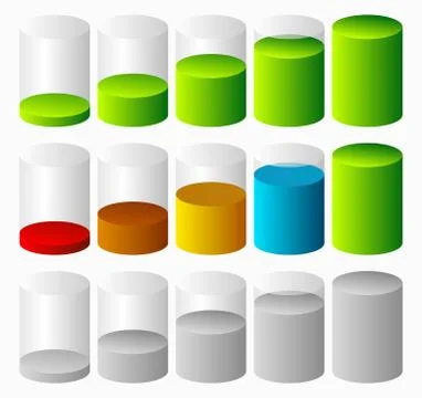 3d Cylinder level, completion, fullness or progress indicators. Stock Illustration
