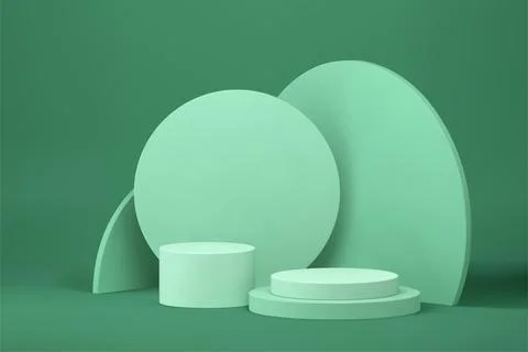 3d cylinder step podium light green geometric pedestal with circle wall bac.. Stock Illustration