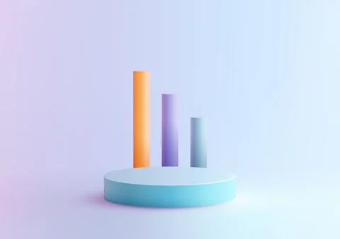 3d cylinders bar graph on light blue platform business data analytics chart.. Illustrazione stock