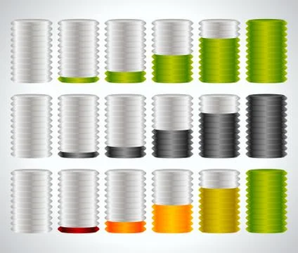 3d cylinders. Level, completion, fullness, steps or progress indicators. 스톡 일러스트