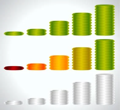 3d cylinders. Level, completion, fullness, steps or progress indicators. Stock Illustration