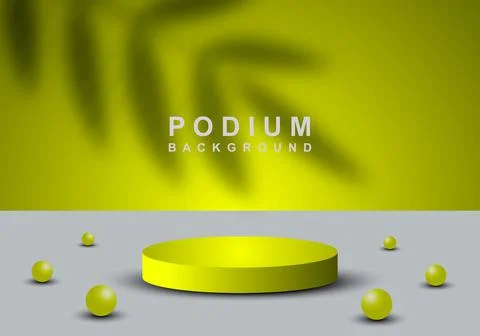 3D cylindrical pedestal podium with leaf shadow background. Minimal scene f.. Stock Illustration