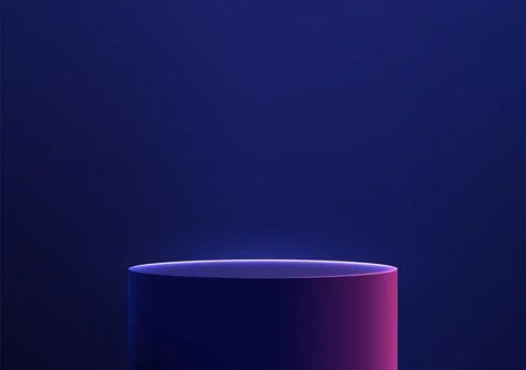 3d cylindrical podium mockup with purple gradient on blue background for pr.. Stock Illustration