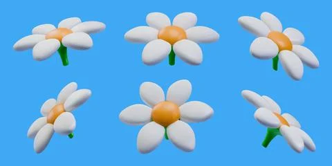 3d daisy flowers. White spring chamomile, summer camomile for realistic plastic Stock Illustration