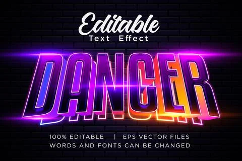 3D Dancer Editable Text Effect Neon Purple Vector EPS Stock Illustration