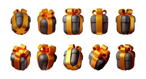 3D Dark gift box with golden ribbon. Stock Illustration
