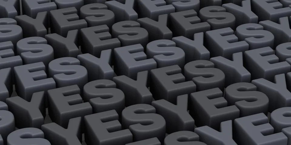 3D dark grey background with repeating text YES, bold font Illustrazione stock