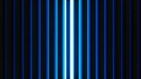 3d dark lines are slowly moving horizontally, behind them a bright blue light Video stock 100431670