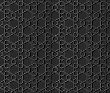 3D dark paper art Islamic geometry cross pattern seamless background Stock Illustration