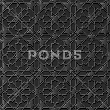 3D dark paper art Islamic geometry cross pattern seamless background Stock Illustration