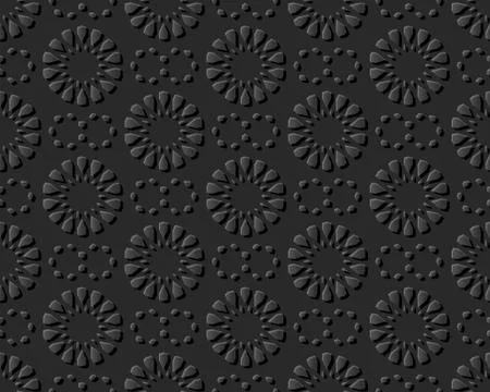 3D dark paper art Islamic geometry cross pattern seamless background Stock Illustration