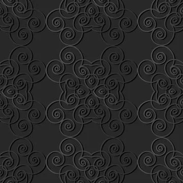 3D dark paper art Vortex Spiral Curve Cross Frame Vine イラスト素材