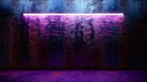 3D Dark Rusty Wall Background with Purple Neon Lights and Falling Rain Stock Footage 334766793