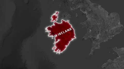 3D Dark Satellite Map Animation Highlighting Ireland Video stock 341684842