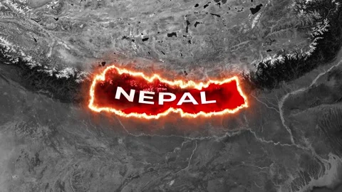 3D Dark Satellite Map Animation Highlighting Nepal Stock Footage 341934661