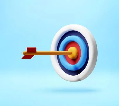 3D Dart hitting the center of a target. Stock Illustration