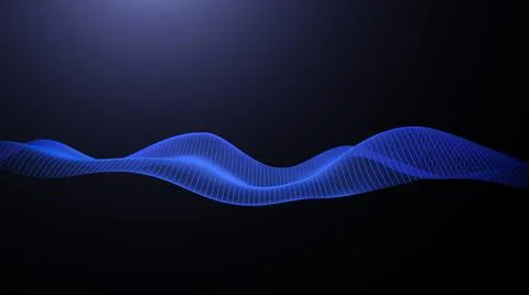 3d data abstract background. Technology digital blue wave lines on black Illustrazione stock