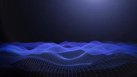 3d data abstract background. Technology digital blue wave lines on black Illustrazione stock