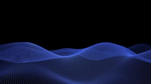 3d data abstract background. Technology digital blue wave lines on black Stock Illustration