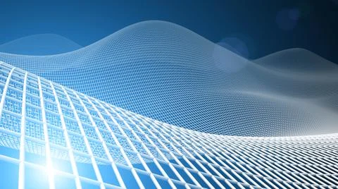 3d data abstract background. Technology digital blue wave lines on black Stock Illustration