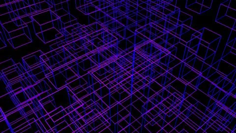 3d data abstract background. Technology digital blue grid lines on black Stock Illustration