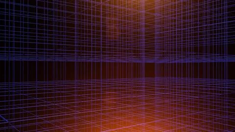 3d data abstract background. Technology digital blue grid lines on black Illustrazione stock