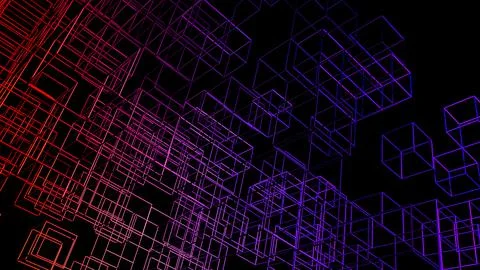 3d data abstract background. Technology digital blue grid lines on black Stock Illustration
