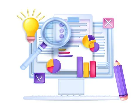 3D data analysis, vector business finance report, computer screen Illustrazione stock