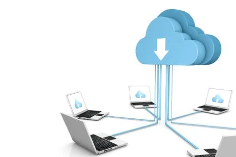 3d data cloud and laptops on white Illustrazione stock