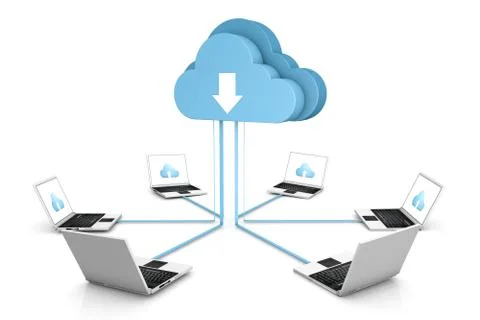 3d data cloud and laptops on white Stock Illustration