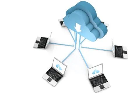3d data cloud and laptops on white Stock Illustration