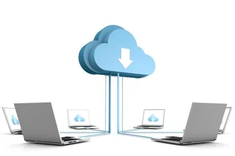 3d data cloud and laptops on white Stock Illustration