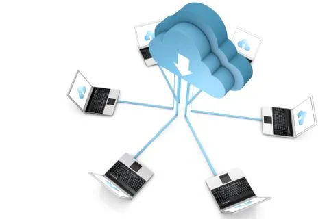 3d data cloud and laptops on white Stock Illustration