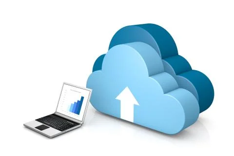 3d data cloud and laptops on white Illustrazione stock