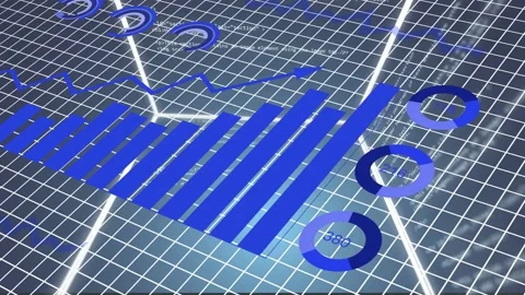 3D data cluster emerging from central blue glow, bars sliding and growing to Stock Footage 335651999