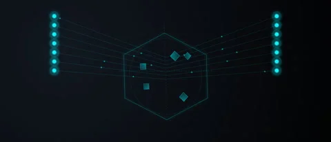 3D Data Cube Processing Core with Bouncing Information Packets 21:9 60fps  Stock Footage 331017818