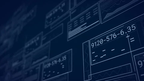3D data grid drifting left, modules floating and updating charts while 스톡 동영상 311225646