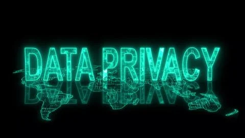 3d data privacy text technology earth map cyan glow Stock Illustration