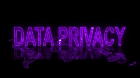 3d data privacy text technology earth map purple glow Stock Illustration