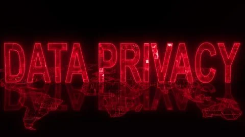3d data privacy text technology earth map red glow Stock Illustration