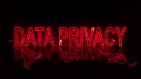 3d data privacy text technology earth map red glow 스톡 일러스트