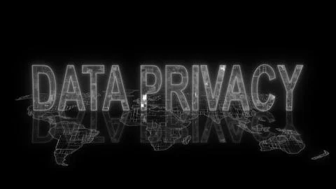 3d data privacy text technology earth map white glow Stock Illustration