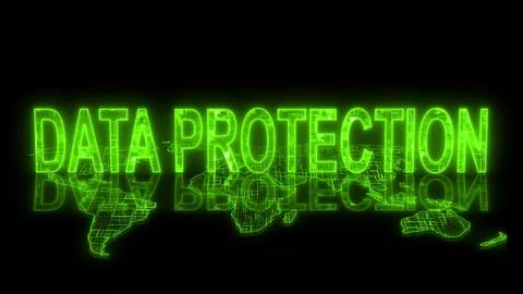 3d data protection text technology earth map green glow Stock Illustration